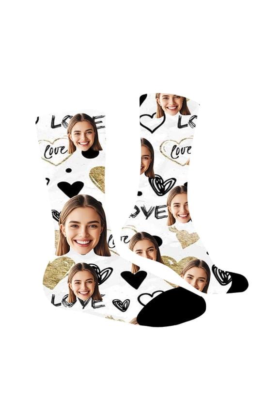 Men's Valentine's Day Socks for Mens, Personalized Socks with Photo Unisex Funny Crew Sock Gifts for Men Women White One Size