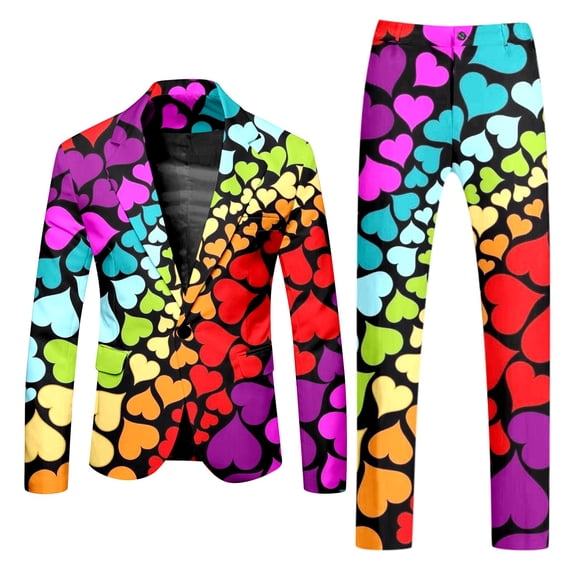 ZHOUCHANKIDS Men's Printed Two Piece Suit Set Long Sleeve Coat with Button and Pockets for Valentine's Day Holiday Party Events Purple XL