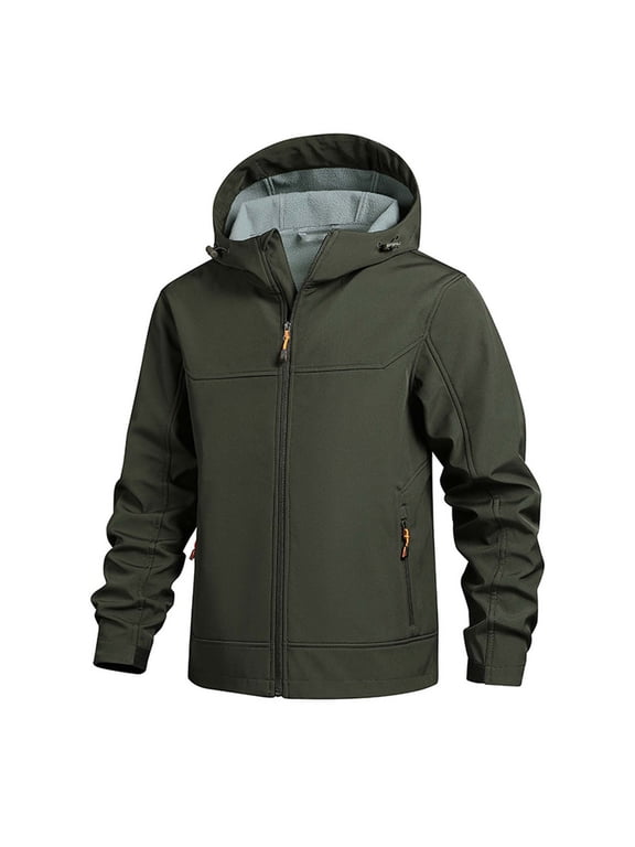 Men's Tactical Jacket Waterproof Softshell Lined Hooded Coats Outdoor Hiking Windbreaker Army Green XL