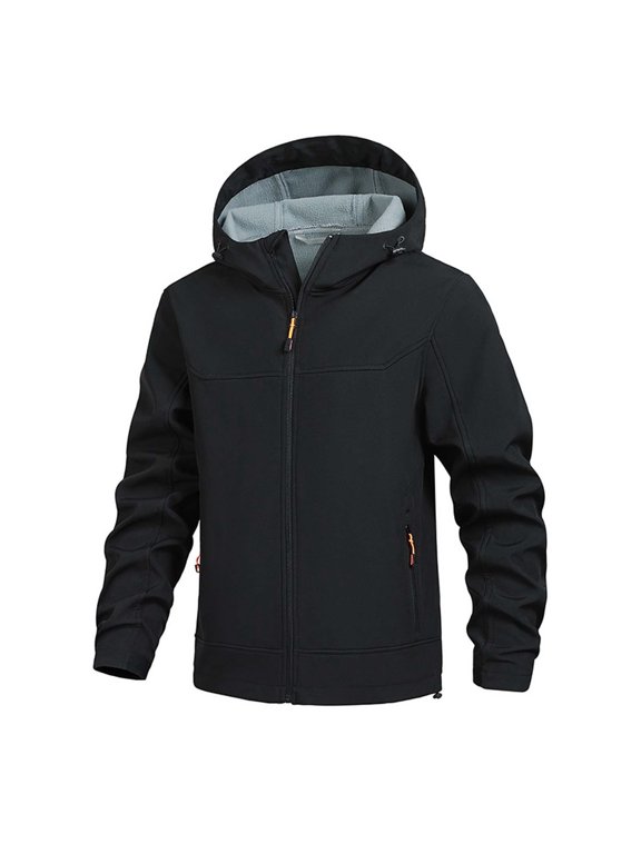 Men's Tactical Jacket Waterproof Softshell Lined Hooded Coats Outdoor Hiking Windbreaker Black XL