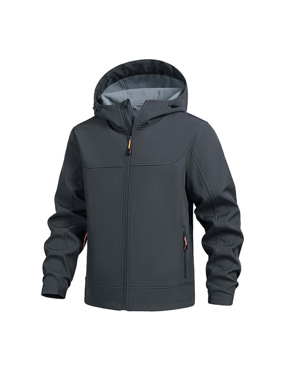 Men's Tactical Jacket Waterproof Softshell Lined Hooded Coats Outdoor Hiking Windbreaker Grey XL