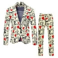 thumbnail image 1 of ZHOUCHANKIDS Men's Valentine's Day Printed Suit Set Two Piece Formal Attire with Rose Design Jacket and Trousers Beige S, 1 of 6