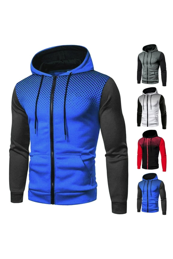 Men's Winter Hooded Sweatshirt with Top Stitching Detail and Polka Zipper Pockets for Casual Comfort and Warmth Blue XXXL