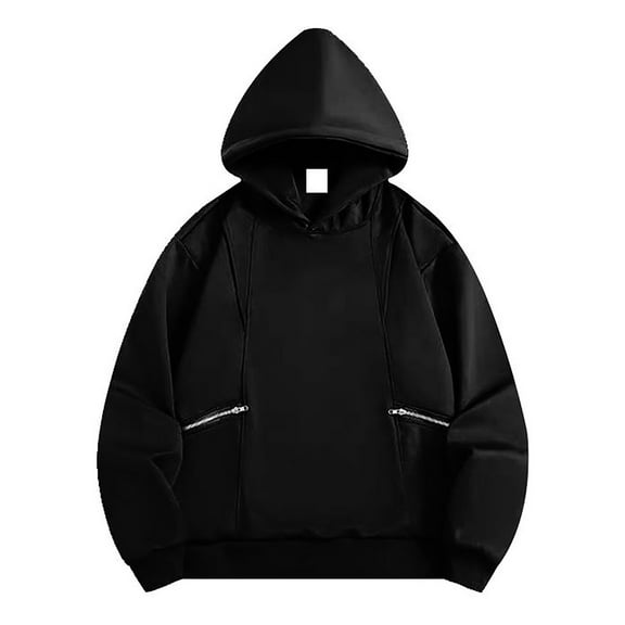 ZHOUCHANKIDS Men's Zip Up Hoodie High Street Loose Fit Casual Pullover Crewneck Sweatshirt Streetwear Comfortable Winter Warm Lined Jacket Coat Black