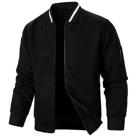 ZHOUCHANKIDS Mens Lightweight Jacket Casual Bomber Jacket Waffle Varsity Full Zip Coat Black XL