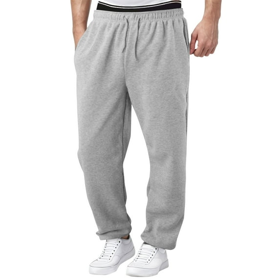 ZHOUCHANKIDS Mens Lined Sweatpants Wide Straight Leg Pants Open Bottom Sweatpants Joggers Pants Workout High Waisted Yoga Pants Trousers with Pockets Silver