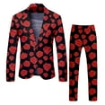 thumbnail image 1 of ZHOUCHANKIDS Mens Valentine's Day Two Piece Suit Set Featuring A Full Rose Print Design On Jacket And Pants Red XL, 1 of 6