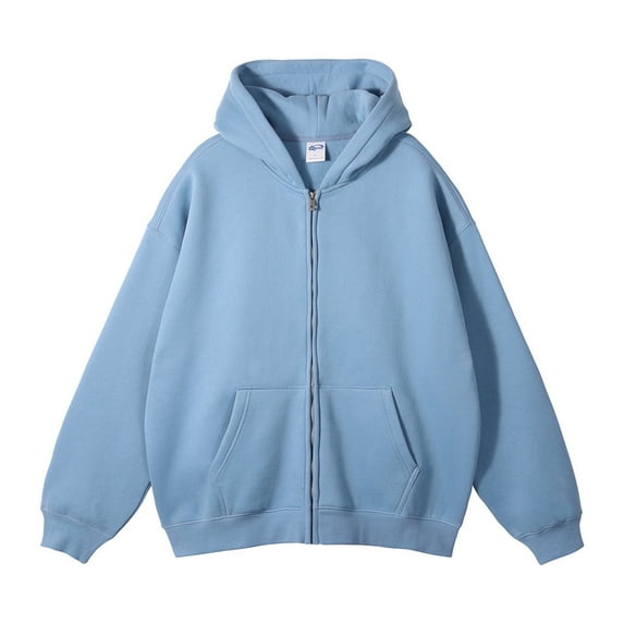 ZHOUCHANKIDS Mens Zip Up Hoodie Long Sleeve Fleece Full-zip Hooded Sweatshirt Pullover with Kangaroo Pocket Light Blue M