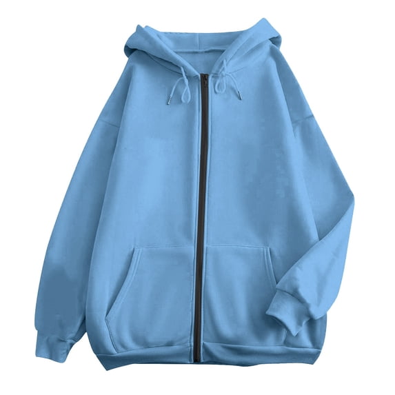 ZHOUCHANKIDS Party Women's Hoodie Women's Casual Solid Color Pocket Zipper Hoodie for Everyday Wear Versatile and Comfortable Sweatshirt Sky Blue M