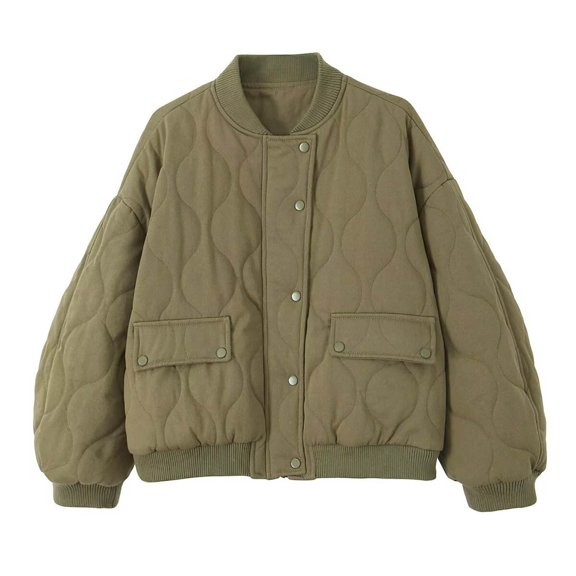 ZHOUCHANKIDS Quilted Jackets for Women Button Down Puffer Lightweight Jacket Trendy Casual Outerwear Winter Coat with Pockets Green M