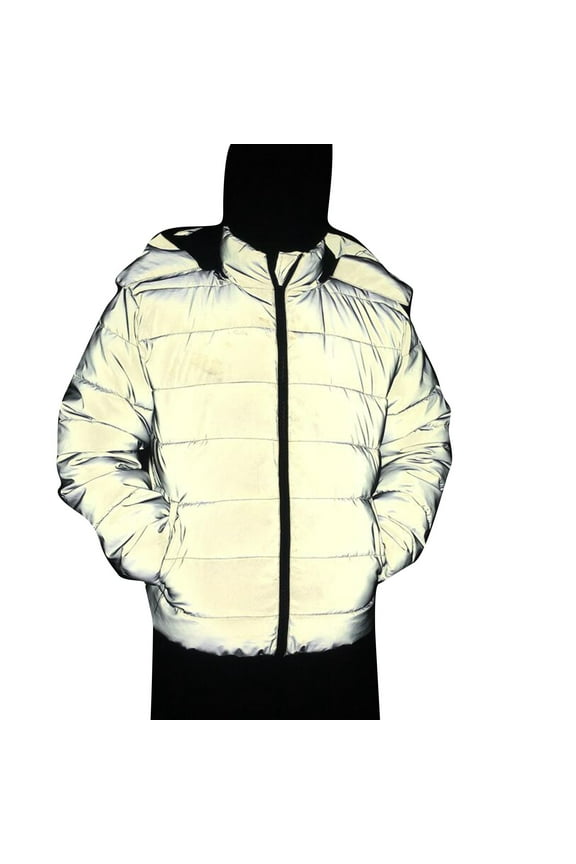 Rainbow Reflective Winter Down Jacket Coat Thick Warm Cotton Windbreaker Hooded Grey XL