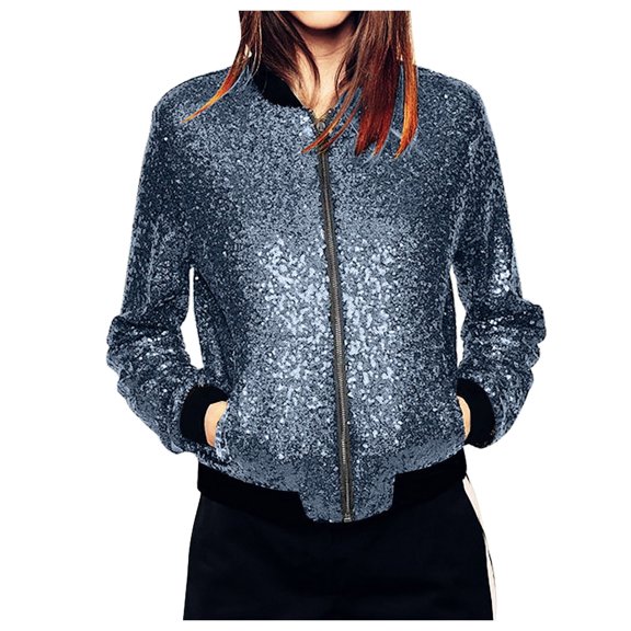 ZHOUCHANKIDS Sequin Womens Jacket Bomber Sparkly Varsity Glitter Jacket Lightweight Party Outwear Coat Birthday Holiday Clothes A XXL