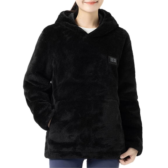 ZHOUCHANKIDS Sherpa Hoodies for Women Fuzzy Oversized Zip up Hoodie with Pockets Casual Pullover Hooded Sweatshirt Black M