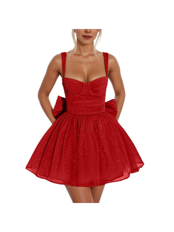 Sparkly Tulle Homecoming Dresses Short for 2026 Mini Sweetheart Prom Party Gown with Bow Red L