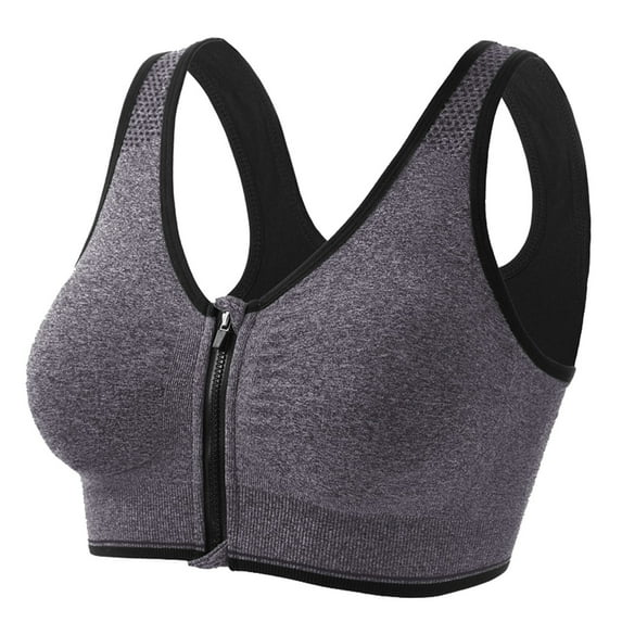ZHOUCHANKIDS Sports Bras for Women Full Support Front Zip Closure Compression Bras Post Surgery Wireless Racerback Sport Brassiere Grey XXL