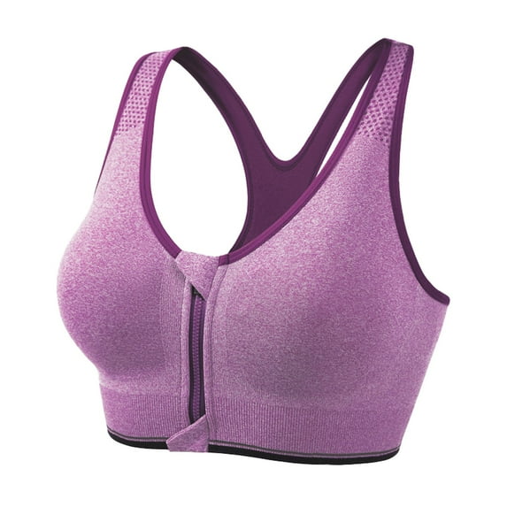ZHOUCHANKIDS Sports Bras for Women Full Support Front Zip Closure Compression Bras Post Surgery Wireless Racerback Sport Brassiere Purple XXXXL