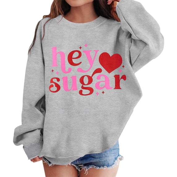 ZHOUCHANKIDS Sweatshirts For Teen Girls Trendy Graphic Crewneck Long Sleeve Cute Drop Shoulder Tops Shirts Cute Pullover Sweatshirts 8-9 Years