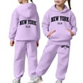 thumbnail image 1 of ZHOUCHANKIDS Teen Girls New York Letter Graphic Hoodies Pants Clothing Set Oversized Long Sleeve Kids Pullover Jogger Sweatpants Loose Preppy Clothes Tracksuit with Pockets, 1 of 7