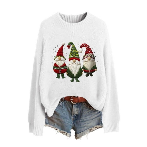 ZHOUCHANKIDS Christmas Sweater Women Men, Christmas Sweater for Couples, Funny Reindeer Xmas Tacky Pullover Cute, Christmas Sweater for Women White S