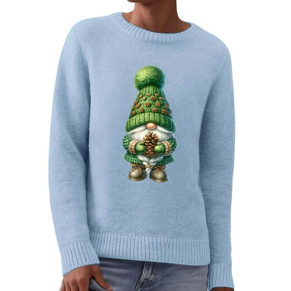 ZHOUCHANKIDS Christmas Sweater Women Men, Christmas Sweater for Couples,Funny Cute Reindeer LED Xmas Tacky Sweaters Sky Blue M