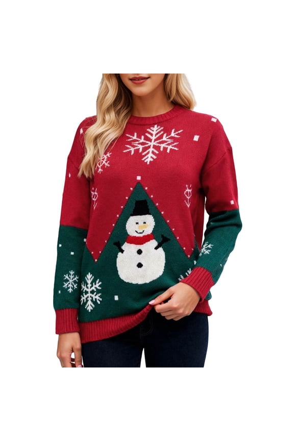 Christmas Sweaters for Women Soft Acrylic Blend Cute Fuzzy Funny Wintertime Holiday Parties Knitted Pullover Red XL