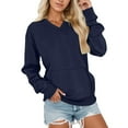 thumbnail image 1 of ZHOUCHANKIDS V Neck Sweatshirt Women Pocket Cute Sweatshirts No Hood Oversized Comfy Hoodie Y2k Soft Winter Clothes Dark Blue XL, 1 of 5