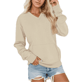 thumbnail image 1 of ZHOUCHANKIDS V Neck Sweatshirt Women Pocket Cute Sweatshirts No Hood Oversized Comfy Hoodie Y2k Soft Winter Clothes Khaki S, 1 of 8