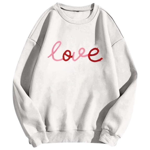 ZHOUCHANKIDS Valentine's Day Long Sleeve Sweatshirts Mens Love Heart Print Graphic Shirts Pullover Tops Casual Blouse White L