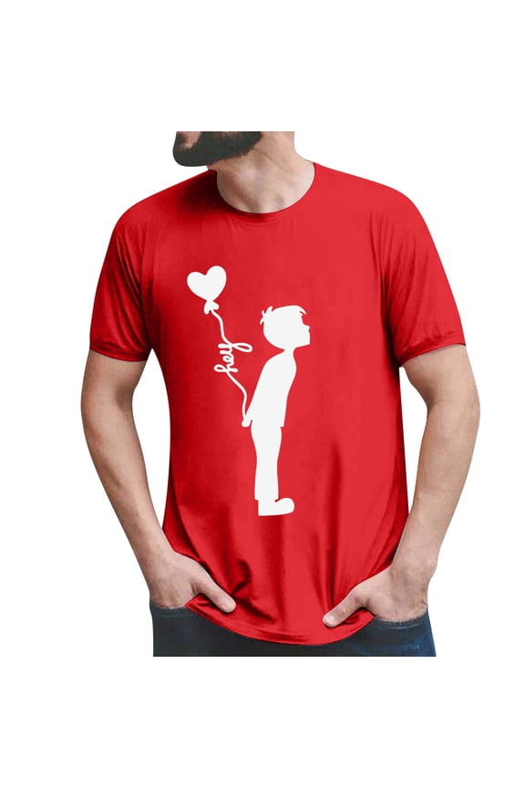 Valentine's Day Matching Graphic Tees for Couples Short Sleeve Crewneck Blouse and Shirt Set Red L