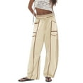 thumbnail image 1 of ZHOUCHANKIDS Women Barrel Sweatpants High Waisted Wide Leg Pants Drawstring Athletic Baggy Pants Lounge Sweats Beige L, 1 of 6