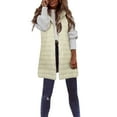 thumbnail image 1 of ZHOUCHANKIDS Women Long Vest Solid Color Sleeveless Hood Winter Puffer Vest Outwear Beige XS, 1 of 6