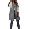 thumbnail image 1 of ZHOUCHANKIDS Women Long Vest Solid Color Sleeveless Hood Winter Puffer Vest Outwear Grey XL, 1 of 6