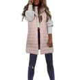 thumbnail image 1 of ZHOUCHANKIDS Women Long Vest Solid Color Sleeveless Hood Winter Puffer Vest Outwear Pink M, 1 of 6