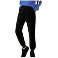 thumbnail image 1 of ZHOUCHANKIDS Women Velour Pant,Soft Velvet Sweatpant for Women, Straight Leg High Waist Velour Lounge Pant with Pockets Black XL, 1 of 2