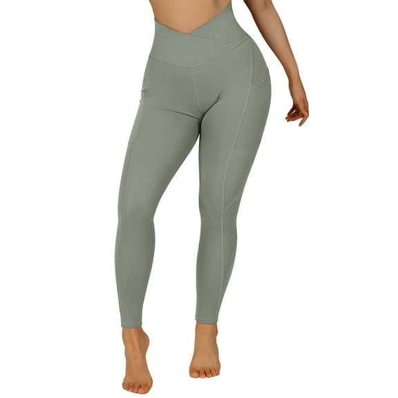 ZHOUCHANKIDS Women Workout Leggings High Waist Running Yoga Sport Tights with Pockets Green XL