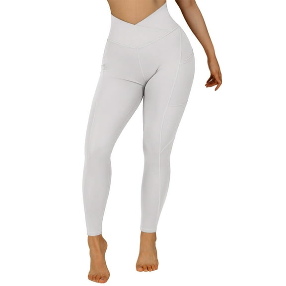 ZHOUCHANKIDS Women Workout Leggings High Waist Running Yoga Sport Tights with Pockets White M