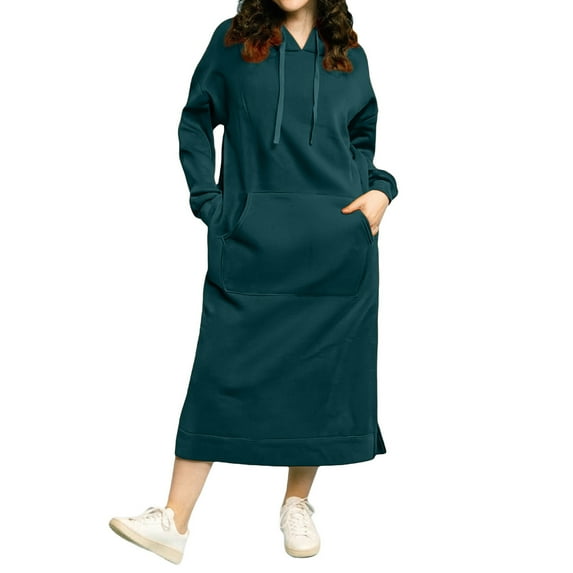 ZHOUCHANKIDS Women's Autumn and Winter Loose Plus Large Knitted Hooded Long Skirt with Hoodie Casual Fashion Dress Large Pocket Skirt Green