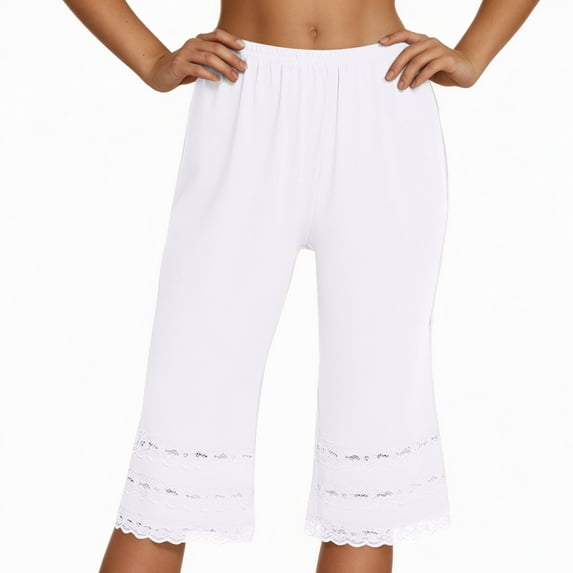 ZHOUCHANKIDS Women's Casual Pants & Capris-Half for Women Bloomers 12-18" Inseam Wide Leg Lace Pajama Petite Pants White