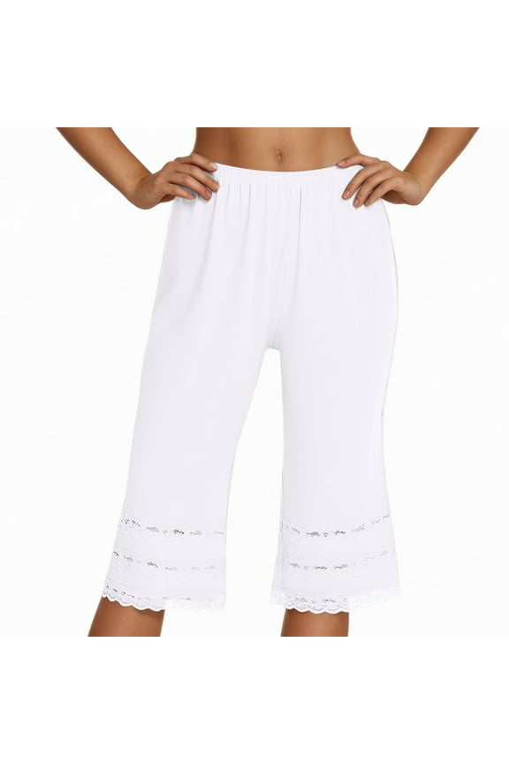 Women's Casual Pants & Capris-Half for Women Bloomers 12-18" Inseam Wide Leg Lace Pajama Petite Pants White