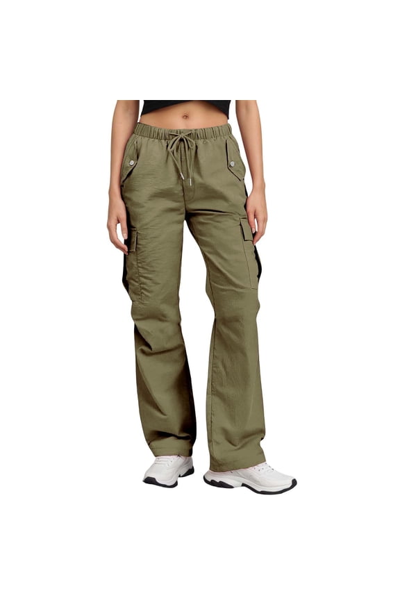 Women's Casual Pants High Waisted Wide Leg Cargo Trousers with Pockets Comfortable Loose Fit Workwear for Everyday Use Army Green