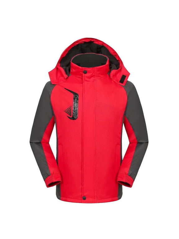 Women's Insulated Ski Jacket with Hood All-Weather Windproof Winter Coat for Outdoor Activities Red XXL