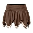 thumbnail image 1 of ZHOUCHANKIDS Women's Lace Short Skirt Sexy Y2K Solid Low Waist Patchwork Flowy Ruffle Pleated Mini Skirts Streetwear Brown S, 1 of 3