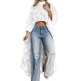 thumbnail image 1 of ZHOUCHANKIDS Women's Lace Top Short Front and Long Back Elegant Shirt Long Sleeve Asymmetrical High Low Dress Cover-Up White S, 1 of 6