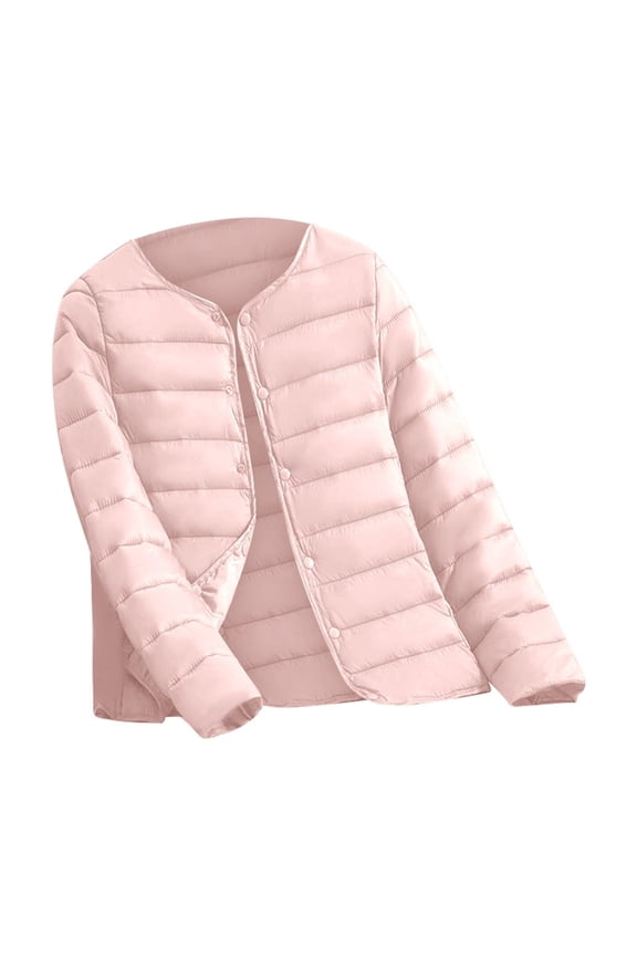 Women's Lightweight Quilted Down Jacket Collarless Short Outerwear For Winter Warmth And Comfortable Layering Pink XXXL