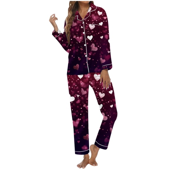 ZHOUCHANKIDS Women's Long Sleeve Pajama Set Soft Comfy Sleepwear Loungewear Cozy Nightwear Two Piece Outfit For Valentine's Day Purple XL