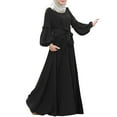 thumbnail image 1 of ZHOUCHANKIDS Women's Robe Dress Solid Color Long Sleeve Ruffled Maxi Dress Abaya Dubai Prayer Dress Robe Long Cardigan Maxi Dress Black S, 1 of 5