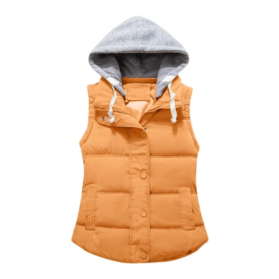 ZHOUCHANKIDS Women's Outerwear Vest with Decorative Zipper Detailing Hooded Puffer Vest Padded Winter Vest Jacket Yellow M