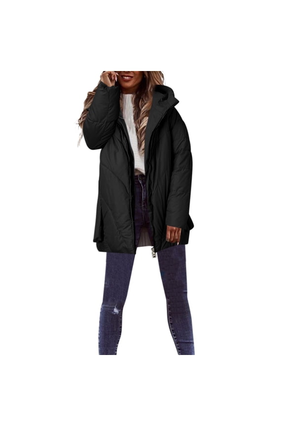 Women's Packable Down Jacket Light Weight Puffer Coat -Length Winter Coat Black L