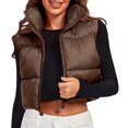 thumbnail image 1 of ZHOUCHANKIDS Women's Padded Vest, High Stand Collar Lightweight Zip Crop Puffer Gilet Brown M, 1 of 2
