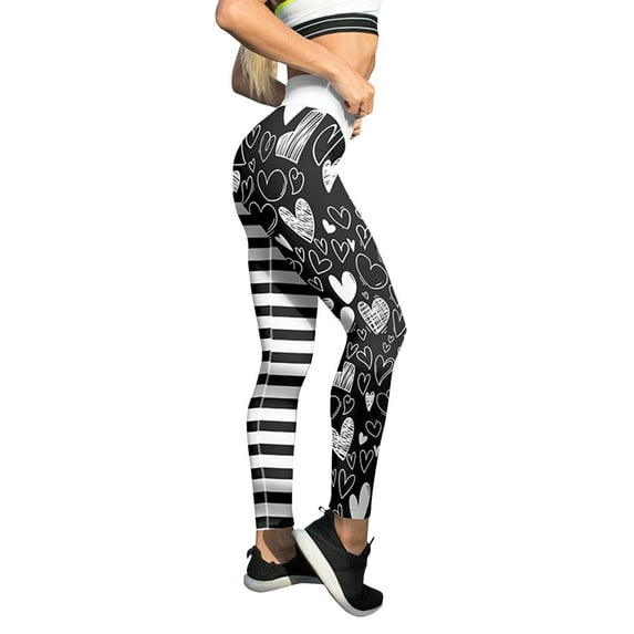 ZHOUCHANKIDS Women's Print Day Valentine's Stripes Leggings For Yoga Running And Fitness Activities Black L
